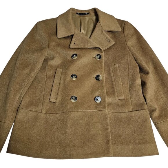 Theory Womens Pea Coat Double Breasted 100% Wool Jacket Blazer Camel Brown Sz M - Picture 2 of 9